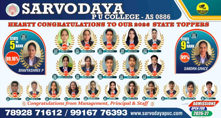 Sarvodaya PU College Result Best NEET, JEE, KCEt Integrated PU College in Vijayanagar Bangalore